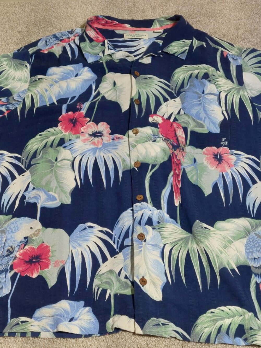 Caribbean Silk Blend Linen Tropical  Resort Button Up Shirt Size XLT - Picture 4 of 7